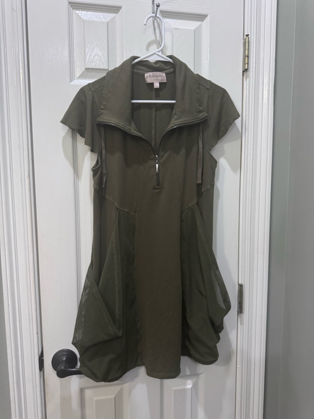 Philosophy olive dress with zip-front detail